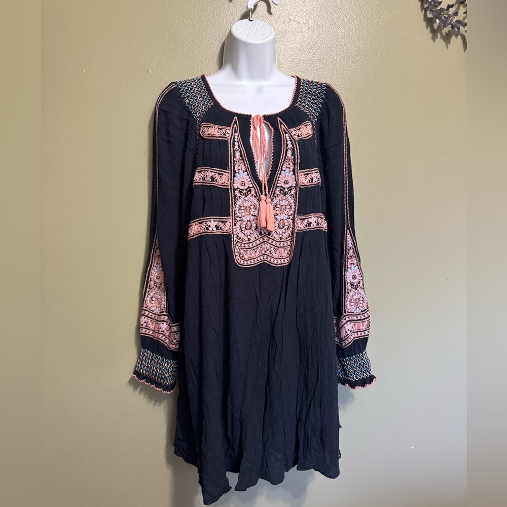 FREE PEOPLE Wind Willow Minidress In Black, Size L